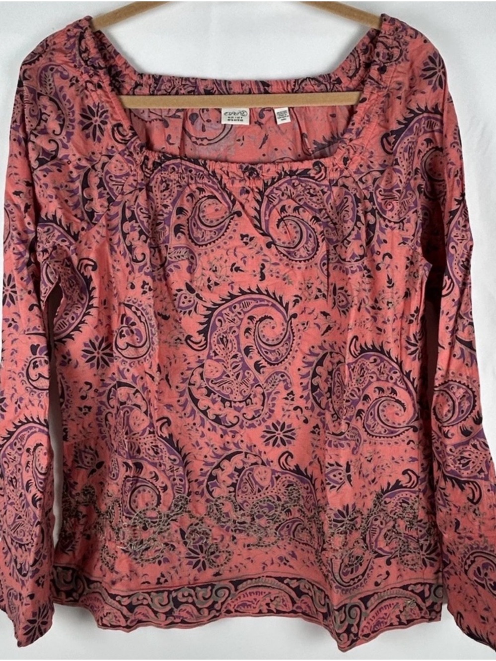 Esprit Coral Pink Paisley Bell Sleeve Square Neck Top 10
